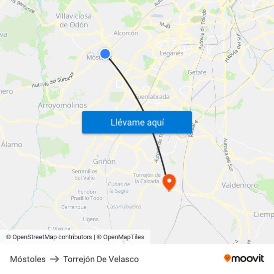 Móstoles to Torrejón De Velasco map