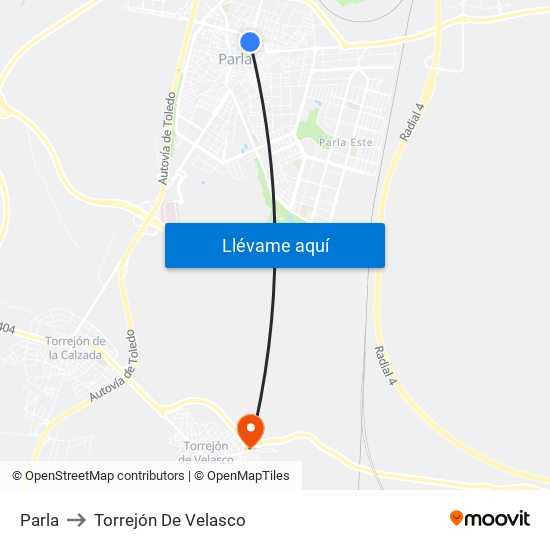 Parla to Torrejón De Velasco map