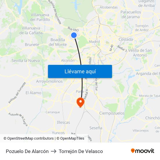 Pozuelo De Alarcón to Torrejón De Velasco map