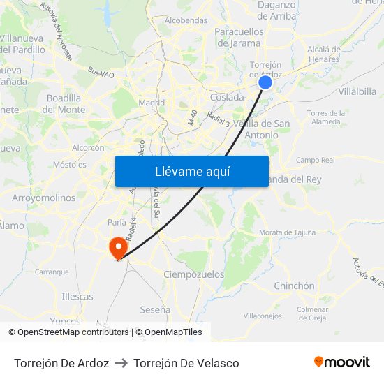 Torrejón De Ardoz to Torrejón De Velasco map