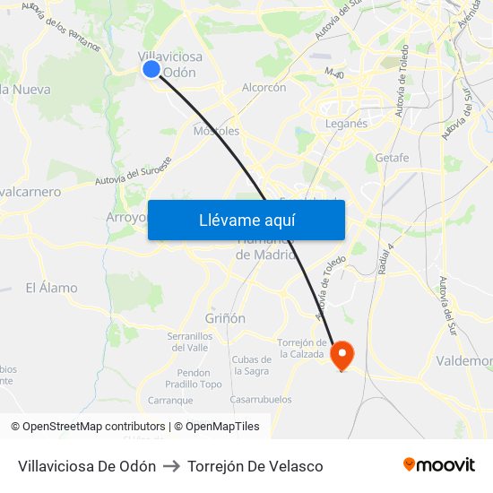Villaviciosa De Odón to Torrejón De Velasco map