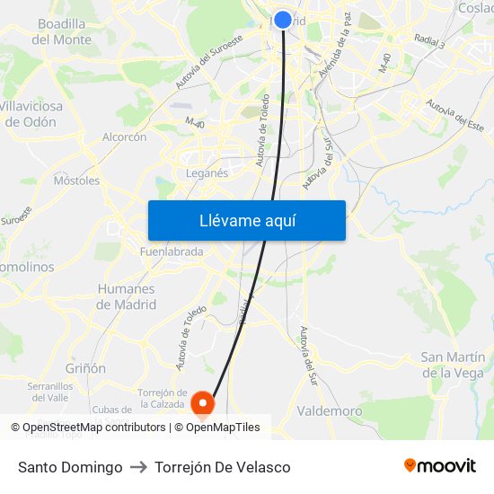 Santo Domingo to Torrejón De Velasco map