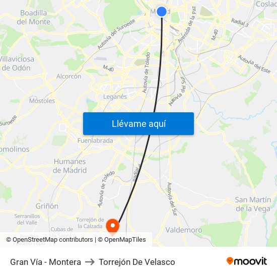Gran Vía - Montera to Torrejón De Velasco map