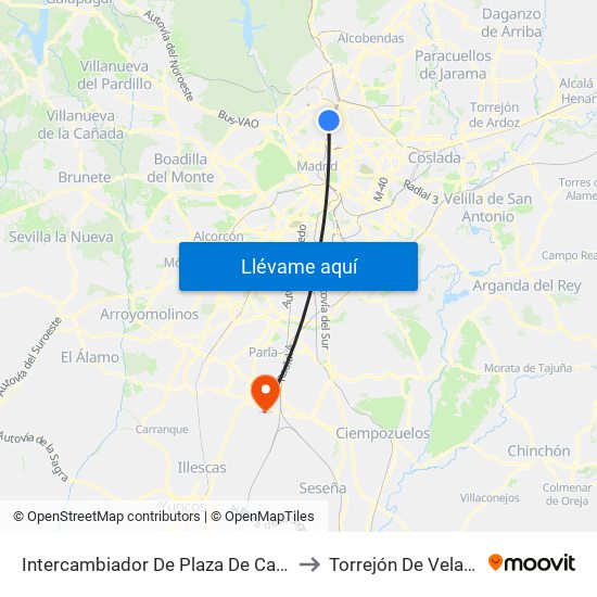 Intercambiador De Plaza De Castilla to Torrejón De Velasco map