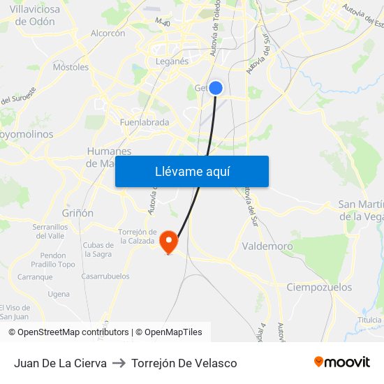 Juan De La Cierva to Torrejón De Velasco map
