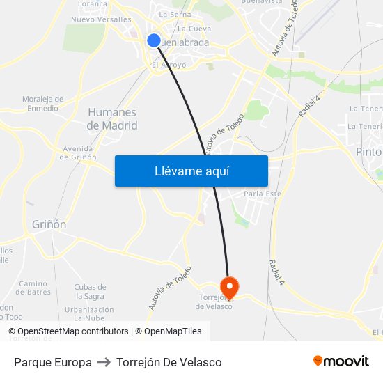 Parque Europa to Torrejón De Velasco map