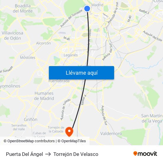 Puerta Del Ángel to Torrejón De Velasco map