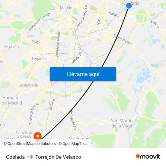 Coslada to Torrejón De Velasco map