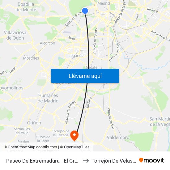 Paseo De Extremadura - El Greco to Torrejón De Velasco map