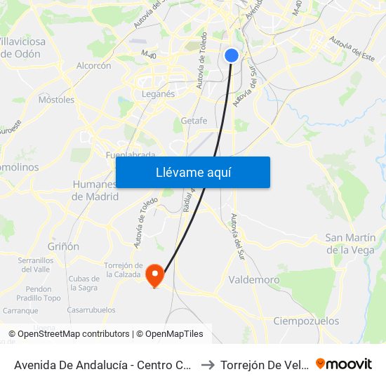 Avenida De Andalucía - Centro Comercial to Torrejón De Velasco map