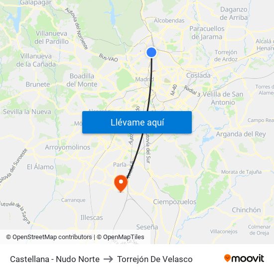 Castellana - Nudo Norte to Torrejón De Velasco map