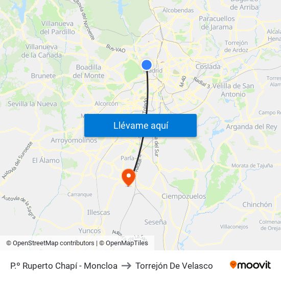 P.º Ruperto Chapí - Moncloa to Torrejón De Velasco map