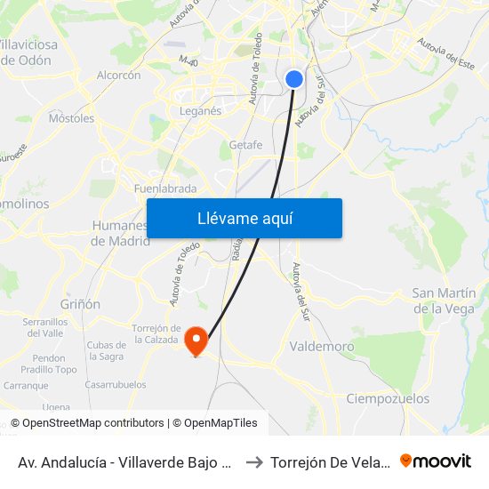 Av. Andalucía - Villaverde Bajo Cruce to Torrejón De Velasco map