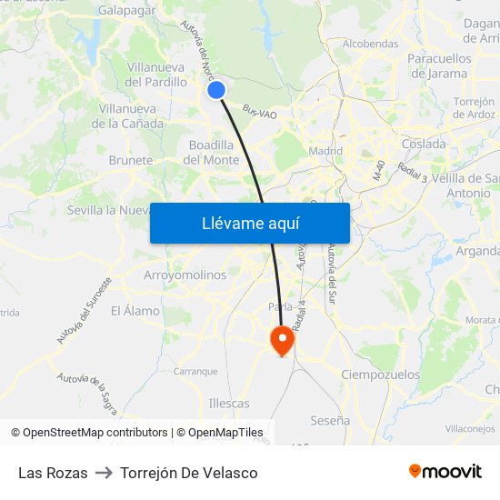 Las Rozas to Torrejón De Velasco map