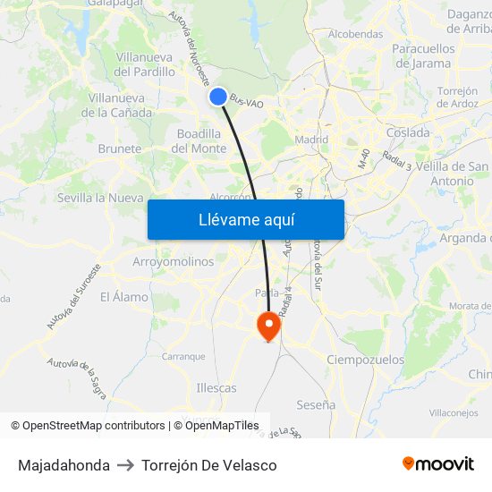 Majadahonda to Torrejón De Velasco map