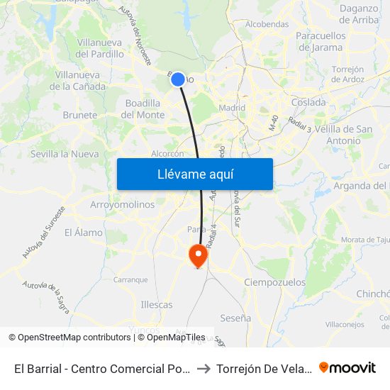 El Barrial - Centro Comercial Pozuelo to Torrejón De Velasco map