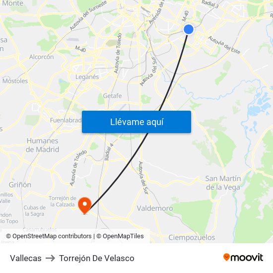 Vallecas to Torrejón De Velasco map