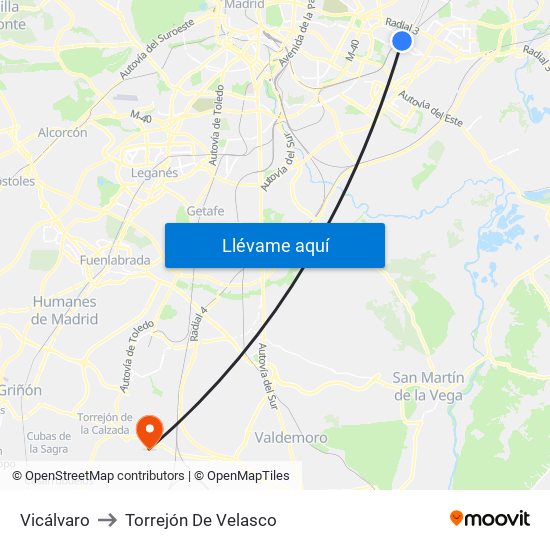 Vicálvaro to Torrejón De Velasco map