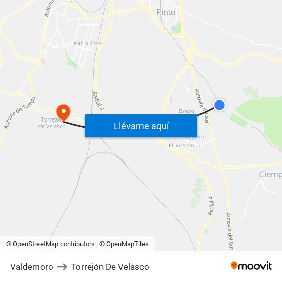 Valdemoro to Torrejón De Velasco map