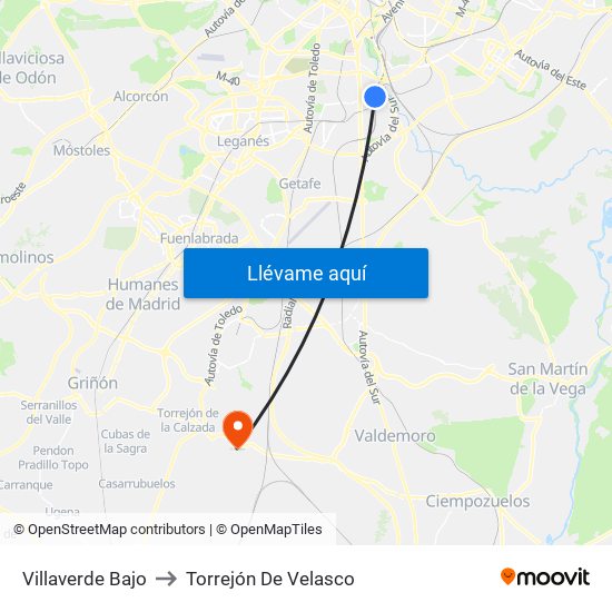 Villaverde Bajo to Torrejón De Velasco map