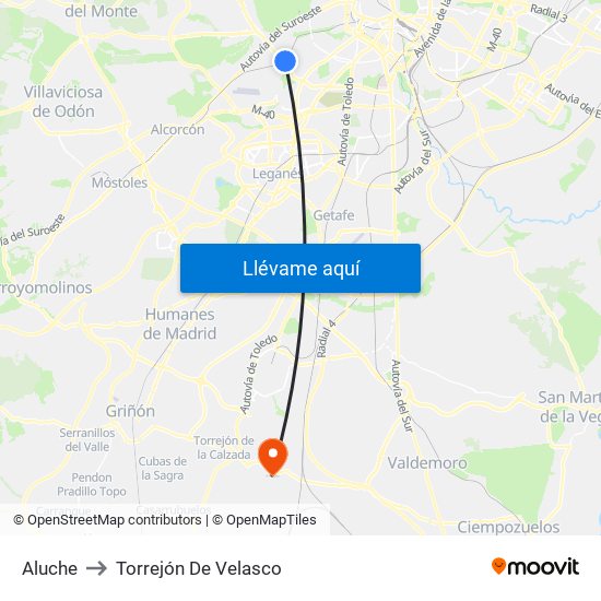 Aluche to Torrejón De Velasco map