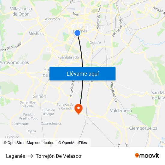 Leganés to Torrejón De Velasco map