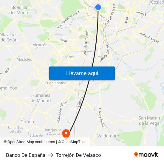 Banco De España to Torrejón De Velasco map