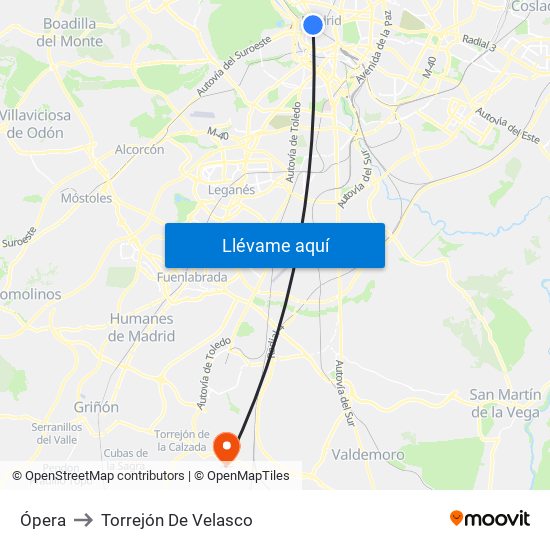 Ópera to Torrejón De Velasco map