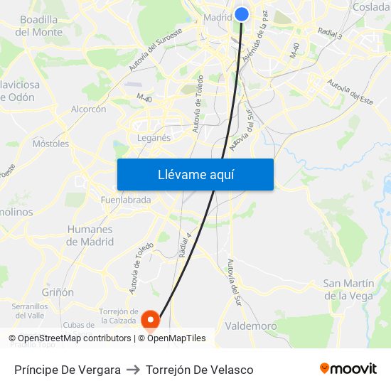 Príncipe De Vergara to Torrejón De Velasco map
