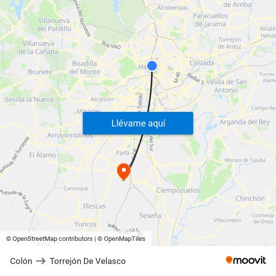 Colón to Torrejón De Velasco map