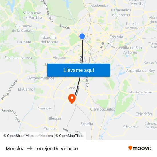 Moncloa to Torrejón De Velasco map