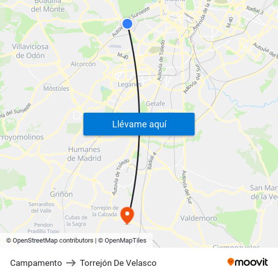 Campamento to Torrejón De Velasco map