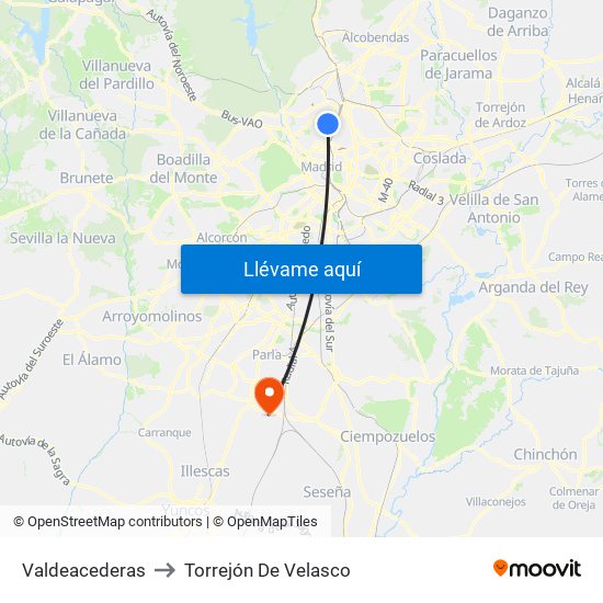 Valdeacederas to Torrejón De Velasco map