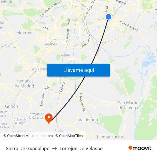 Sierra De Guadalupe to Torrejón De Velasco map