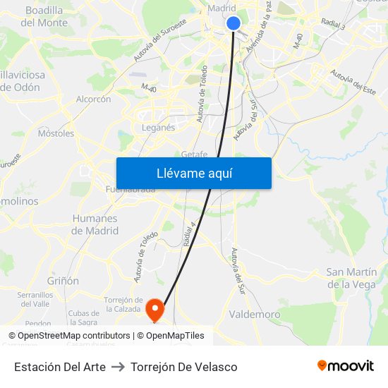 Estación Del Arte to Torrejón De Velasco map
