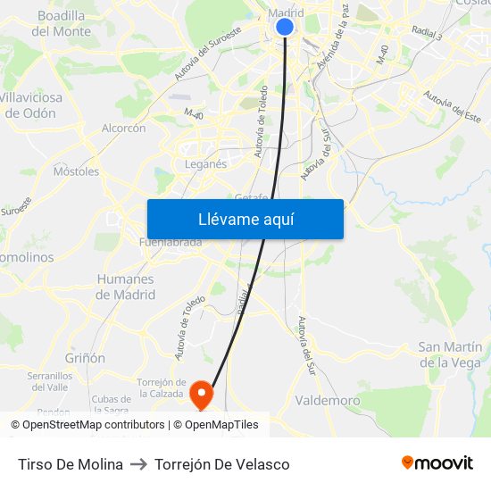 Tirso De Molina to Torrejón De Velasco map