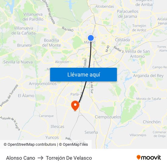 Alonso Cano to Torrejón De Velasco map