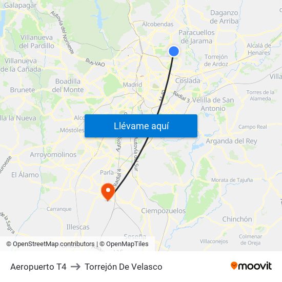 Aeropuerto T4 to Torrejón De Velasco map