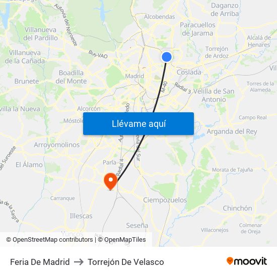 Feria De Madrid to Torrejón De Velasco map