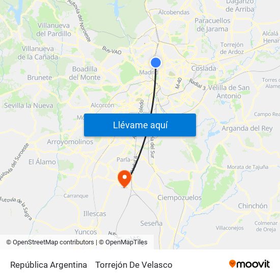 República Argentina to Torrejón De Velasco map