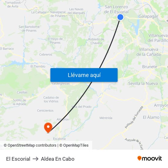 El Escorial to Aldea En Cabo map