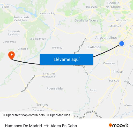 Humanes De Madrid to Aldea En Cabo map