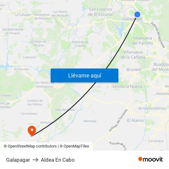 Galapagar to Aldea En Cabo map