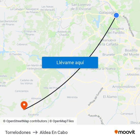 Torrelodones to Aldea En Cabo map