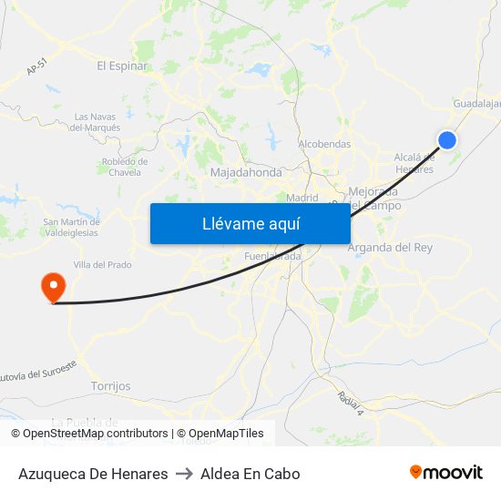 Azuqueca De Henares to Aldea En Cabo map