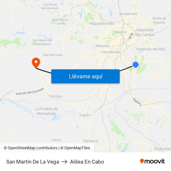 San Martín De La Vega to Aldea En Cabo map