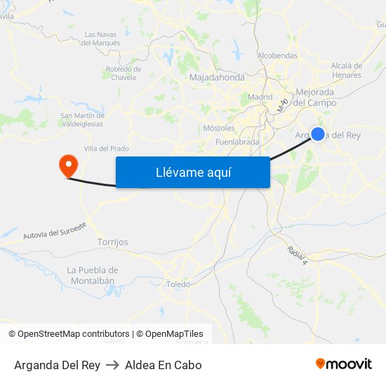 Arganda Del Rey to Aldea En Cabo map
