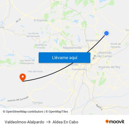 Valdeolmos-Alalpardo to Aldea En Cabo map