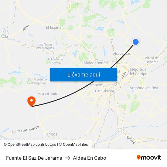 Fuente El Saz De Jarama to Aldea En Cabo map