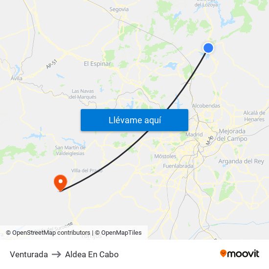 Venturada to Aldea En Cabo map